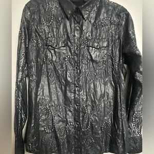 Wrangler Women, Long sleeve, Rhinestone snap, Silver and Black, size L